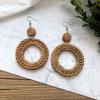 Vintage Mori Grass and Rattan Woven Handmade Earrings Bohemian Vacation Style Stud Earrings Female Ethnic Style Summer Ear Jewelry
