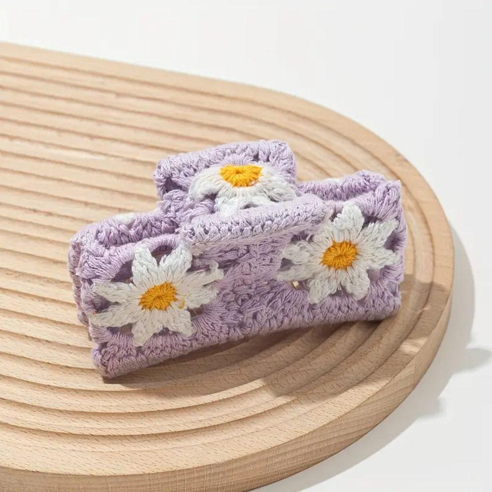 Pinza per Capelli a Forma di Squalo all'Uncinetto Ricamata con Fiori, Fragola, Stile Boemo, Artiglio per Capelli, Spiaggia