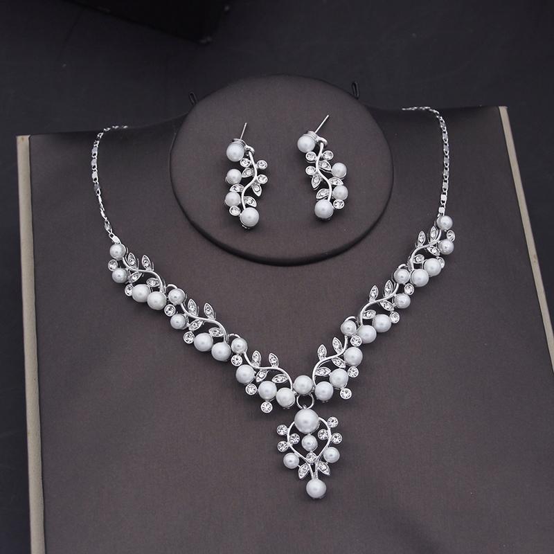 Rhinestone Pearls Bridal Jewelry Sets for Women Tiaras Earrings Necklace Sets Wedding Crown Bride Jewelry Set Accessories