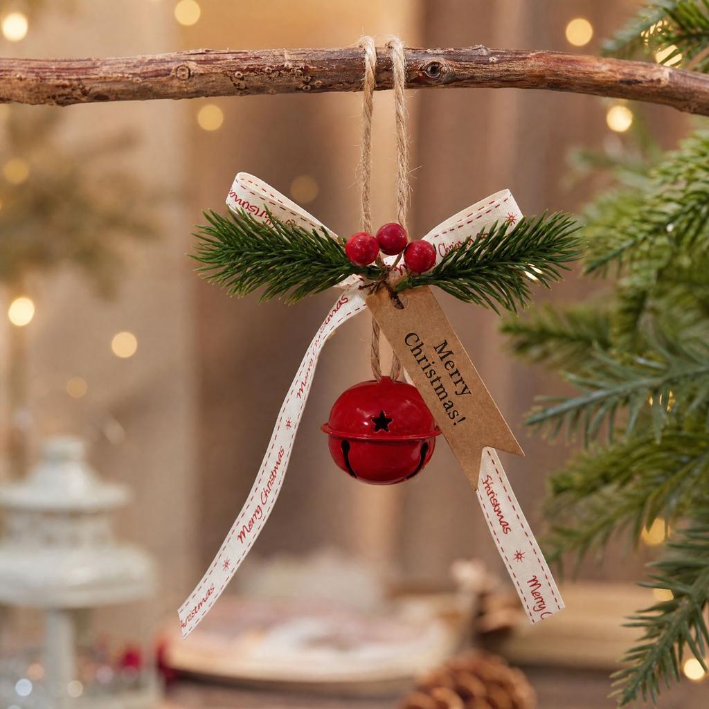 Christmas Hanging Ornaments with Ribbon and Bells for Christmas Tree Window Decor, Holiday Pendant Accessories