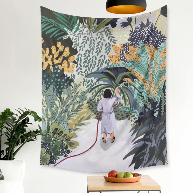 Retro Comic Green Plant Tapestry Home Wall Decoration Tapestry Bedroom Living Room Tapestry