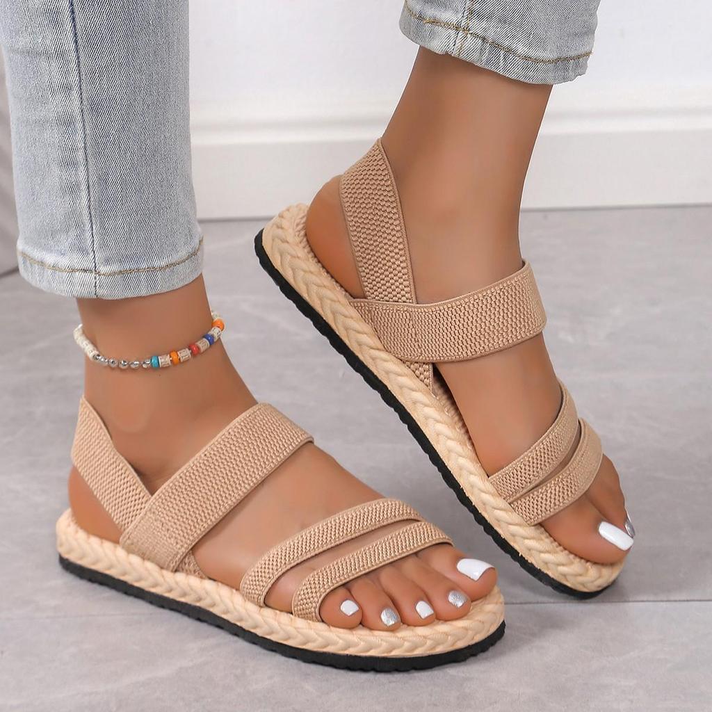 2024 Summer Women's Lightweight Soft-Soled Roman Sandals: Flat, Round-Toed, Breathable Beach Footwear