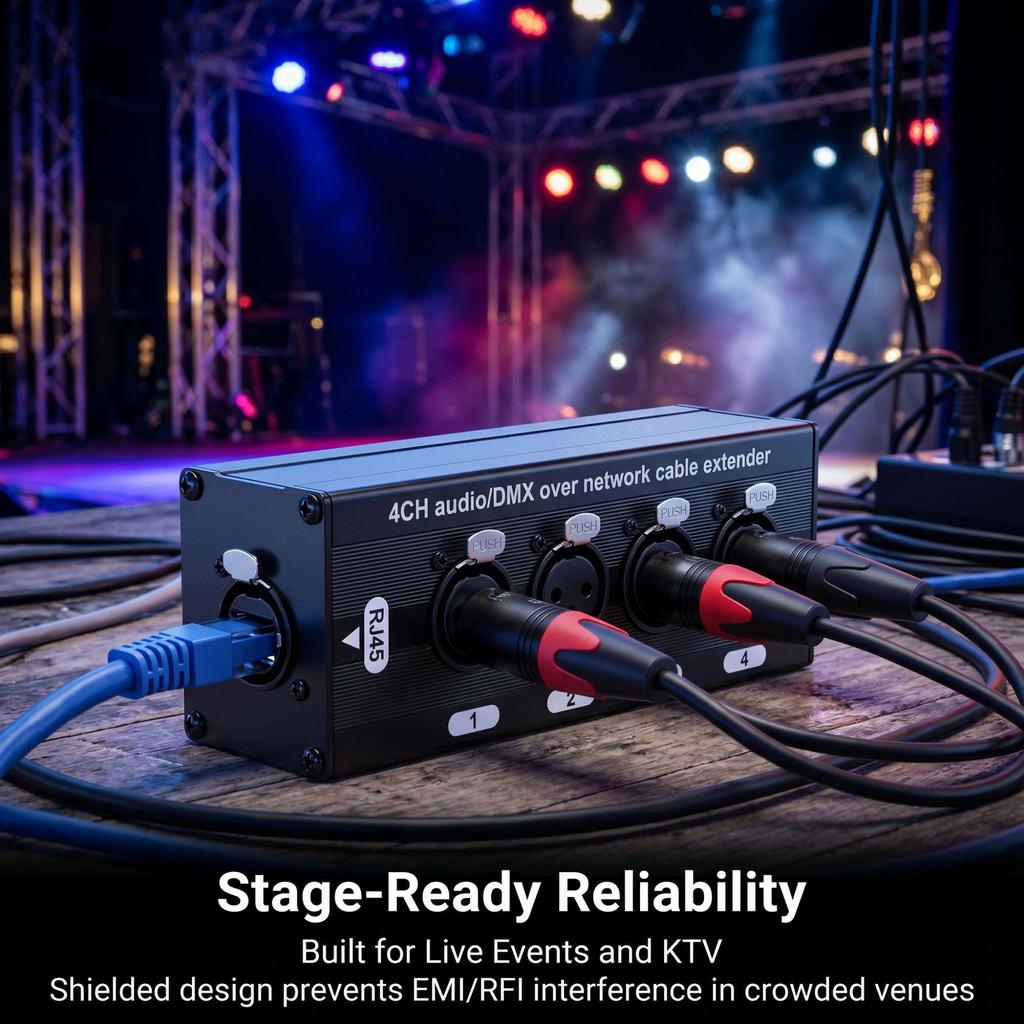 RJ45 Ethernet Audio Extender: 4-Way XLR Male to Female Cable Extension