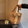 Solid Crochet Tote Handbag Summer Beach Bag Fashion Women's Mesh Woven Shoulder Bags Large Capacity Knitting Underarm Bag