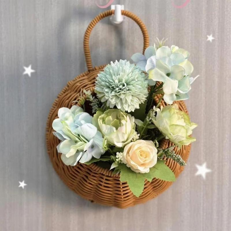 Cesta de Flores para Pendurar na Parede do Jardim Cesta de Parede Grande de Vime Natural Cesta de Flores de Rattan Vaso Suspenso para Trepadeira Planta