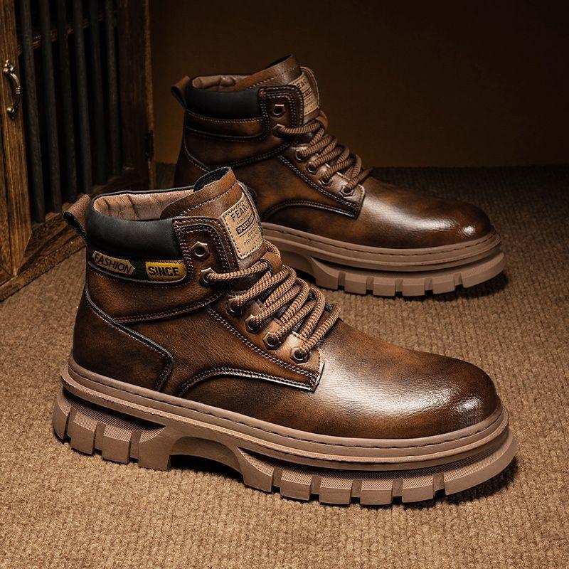 High Quality Men's Boots New Trendy British Style High Top Men's Shoes Casual Soft Soled Workwear Leather Boot Waterproof Boots