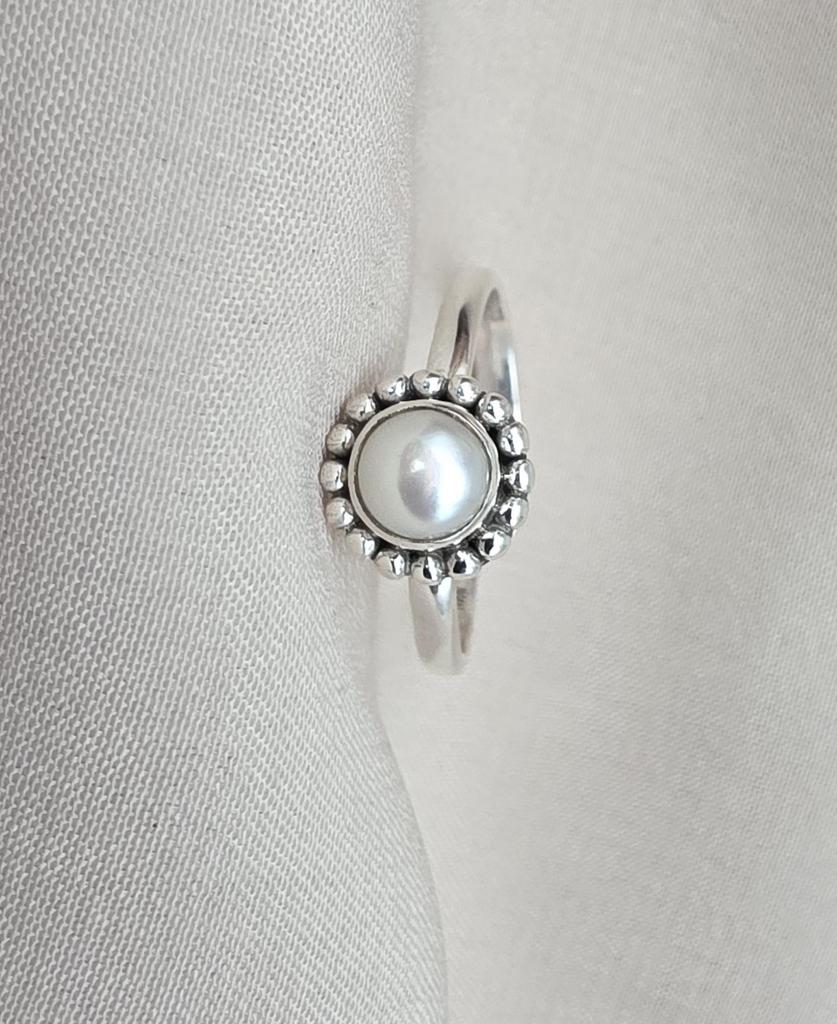 Freshwater Pearl Adjustable Ring 925 Sterling Silver Handmade Minimal Silver Jewelry June Birthstone