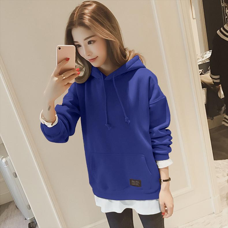 Women Warm Soft Hoodies Fake Two-piece Jacket Fall and Winter Thickened Hooded Simple Literary Long-sleeved Women's Clothing