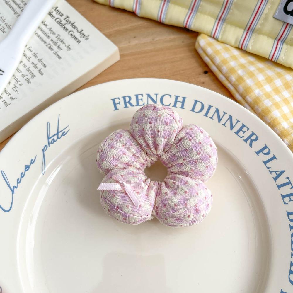 Floral Plaid Flower Scrunchies Children's Hair Accessories Baby Girl Ponytail Holder Rubber Band Hair Rope Tie Elastic Hair Band