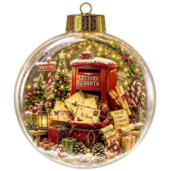 Decorative Acrylic Christmas Ornaments Tree Crystal Ball Pendant with LED Light, Built-in Christmas-themed Gift for Family Pattern Design, Hanging