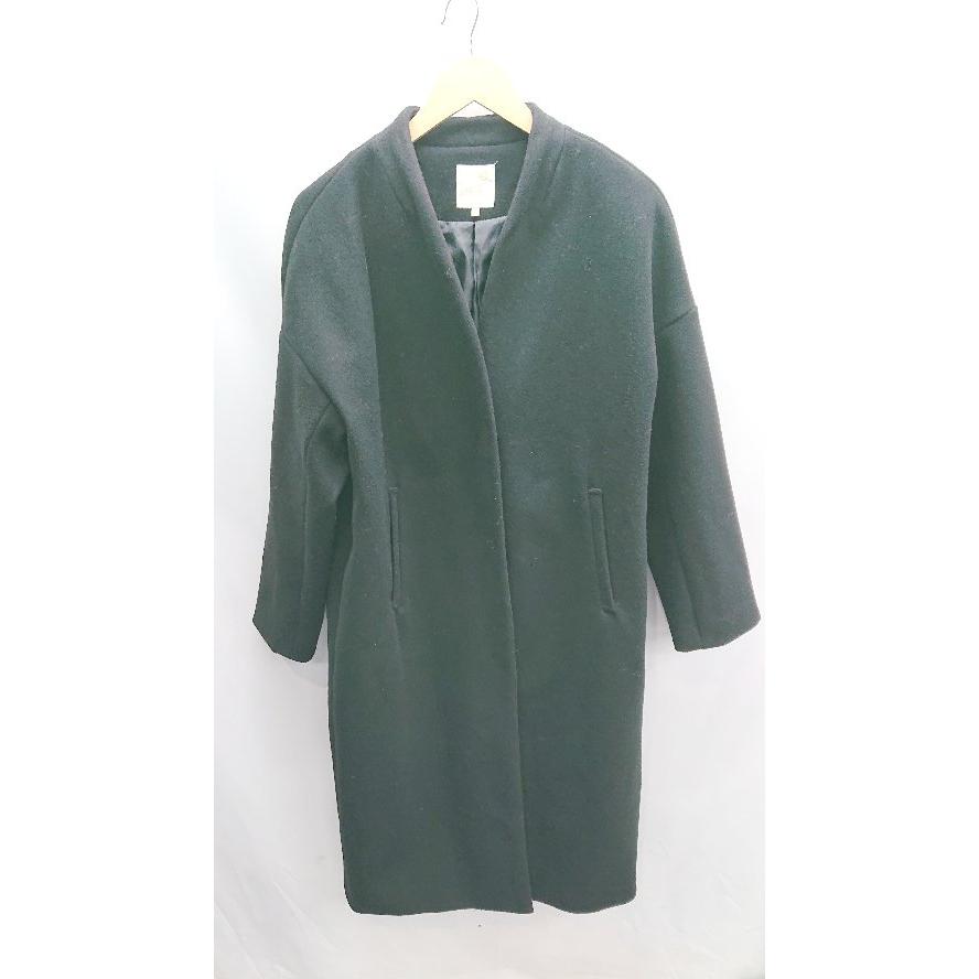 earth musicecology long sleeve collarless coat size L black ladies E [Used]