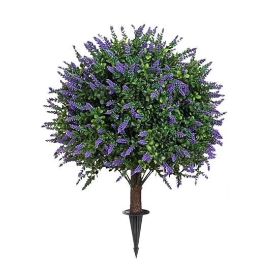 Artificial Topiary Ball Boxwood/Pine with Ground Spike Tree/Rose/Lavender Shrub 24 Inch Faux Fake Bushes Trees