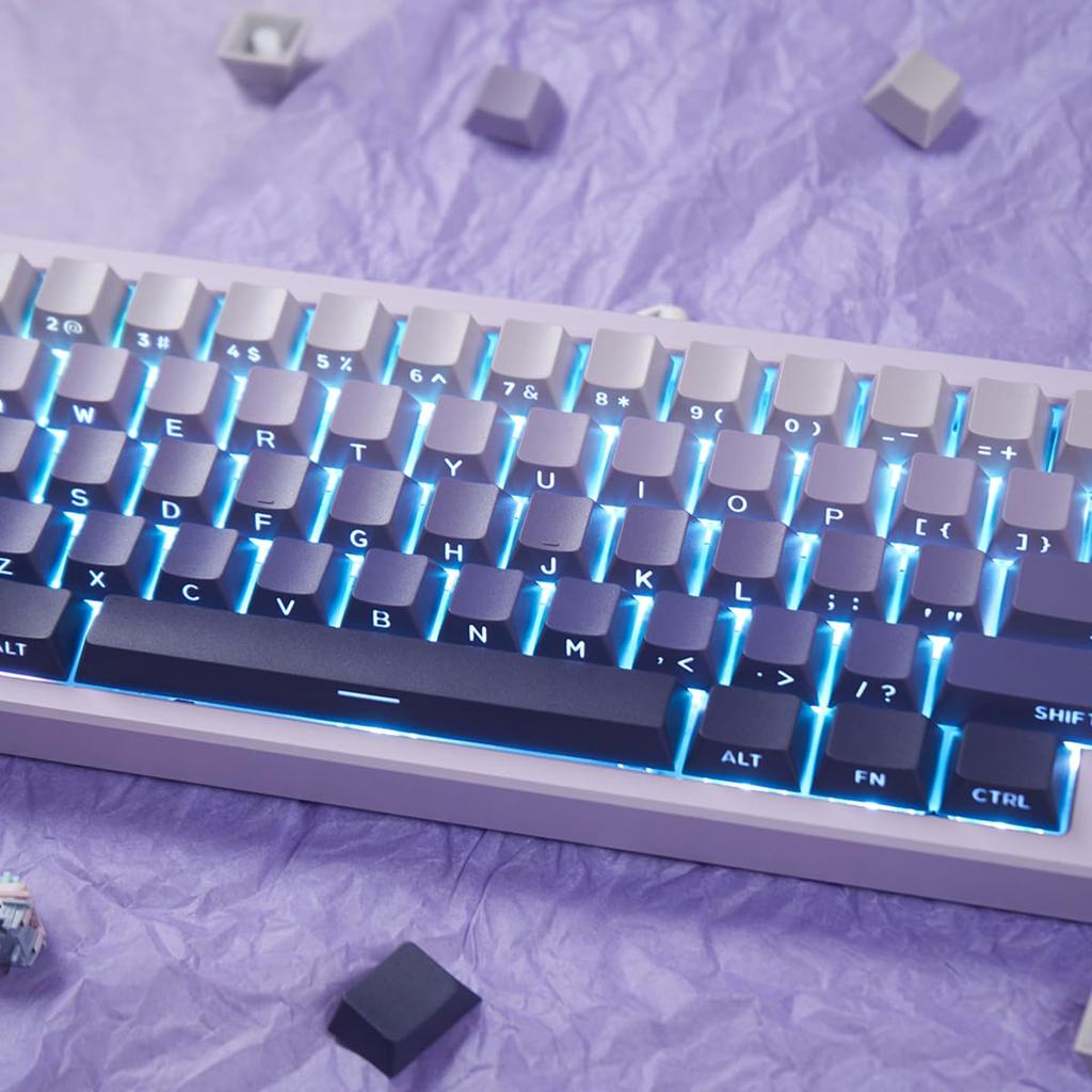 PBT Double Shot Keycaps for Mechanical Keyboards, 134 Key Gradient Purple Backlit OEM Profile Keycaps with Side Print Shine-Through Custom Keyboard
