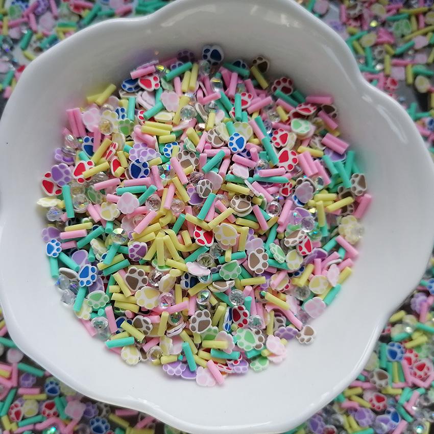 1KG DIY Craft Slime Filler Animal Polymer Clay Slices Cat Claw Pad Bear Paw Acrylic Rhinestone Mixture Polymer Clay Sprinkles