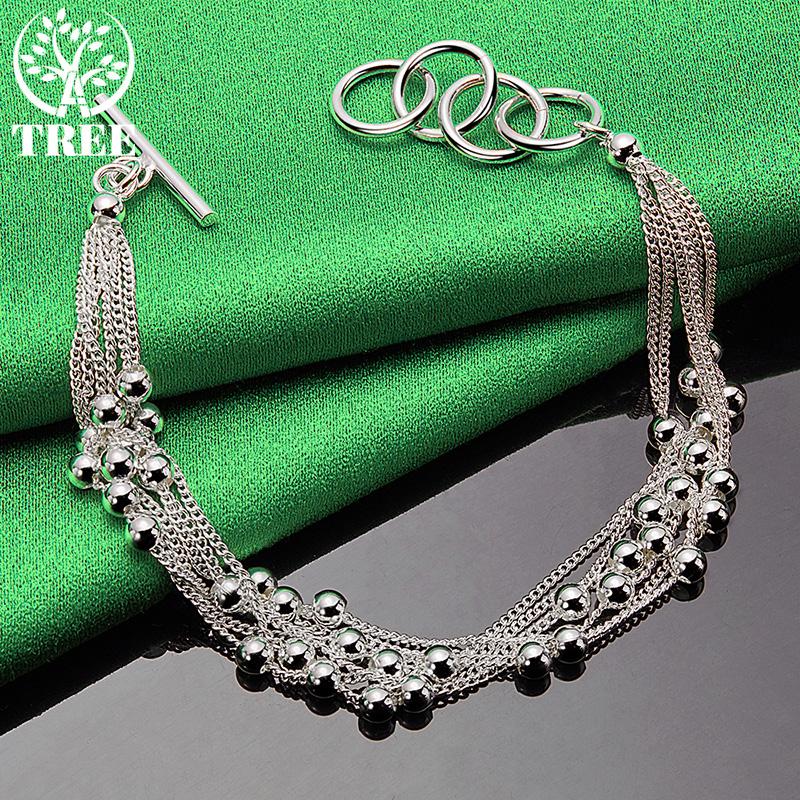 Korean 925 Sterling Silver Multi-Bead Bracelet With OT Clasp Fashion Versatile Jewelry Accessories For Women Birthday Party Gift