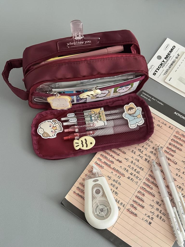 Large-capacity Layered Grid Stationery Bag, Essential for Students, Partitioned Pencil Case, Niche New Model with High Aesthetic