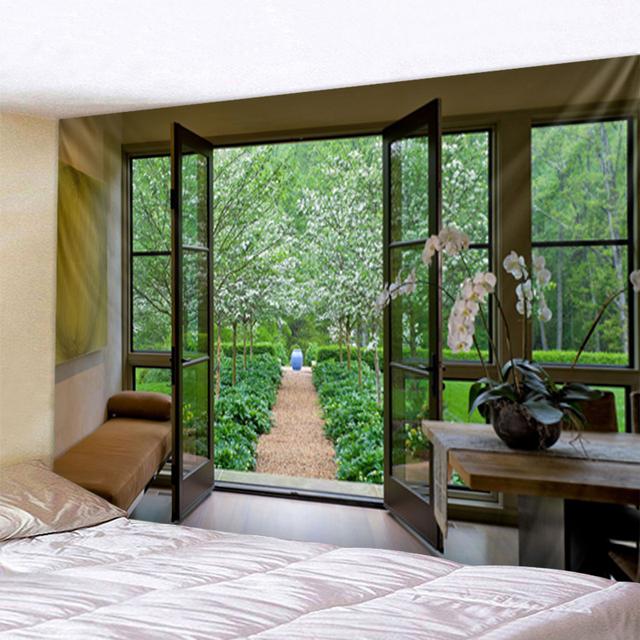 Fereastră tridimensională, peisaj naturii, agățat pe perete, tapiserie, decorare artistică, perdea suspendată pentru dormitor, sufragerie, decorare
