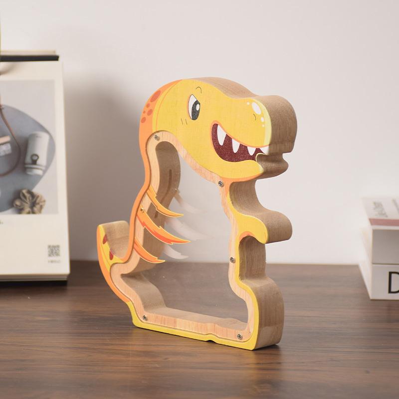 Wood Dinosaur Shape Money Box Piggy Banks Kids Coin Storage Case Children Cash Saving Transparent Home Decor