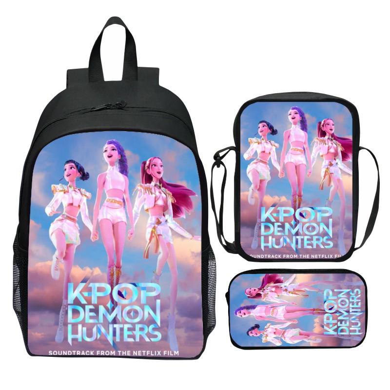 Neuer Druck Hunter Demon Girl Group Huntrix Kpop dreiteiliges Set Schultasche Cartoon Grundschulrucksack für Jungen und Mädchen CLE