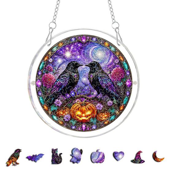 DYS Halloween Acrylic Puzzle Suncatcher, 7.87 Inch Sun Catcher Window Hanging Ornament, Ideal for Gifting and Home Decor