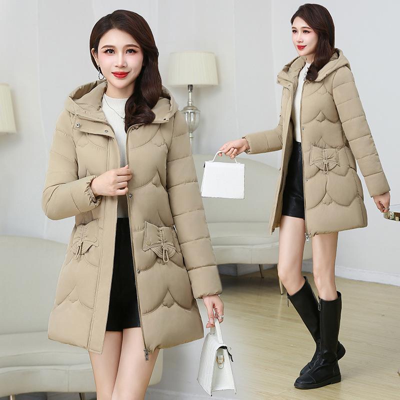 Down Cotton Jacket Women's Mid-length Model 2025 New Winter Korean Version Slim and Thickened Warm Hooded Jacket Cotton Jacket