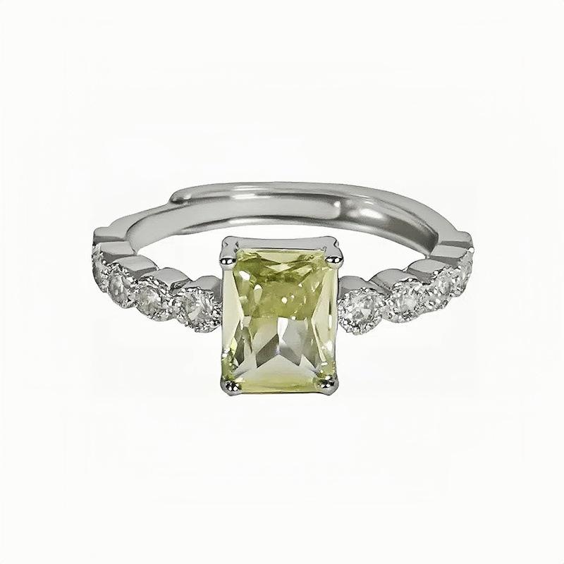 Fashion Light Luxury Yellow Zircon Camellia Flower Full Diamond Opening Ring High Sense Temperament Color Treasure Personality Ring Woman