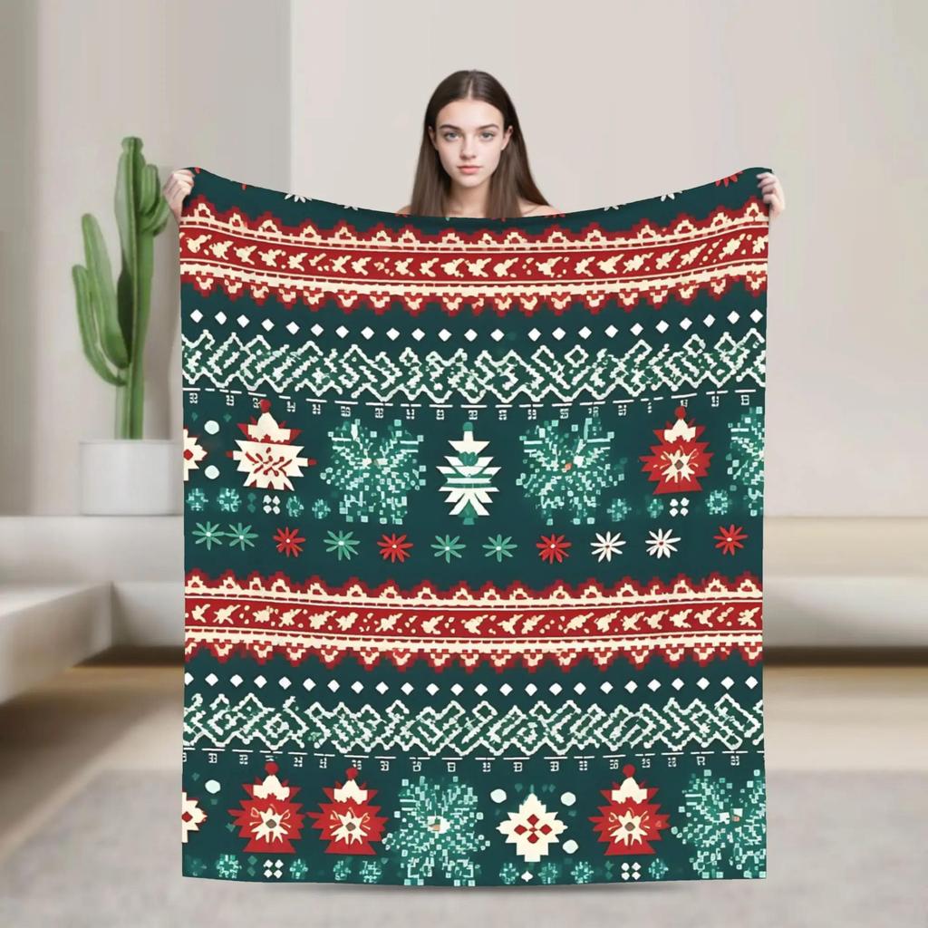 Vintage Christmas Tossed Pattern Dark Red Blanket Warm Soft Plush Throw for Kids Bedding Outdoor Bedspread Cover