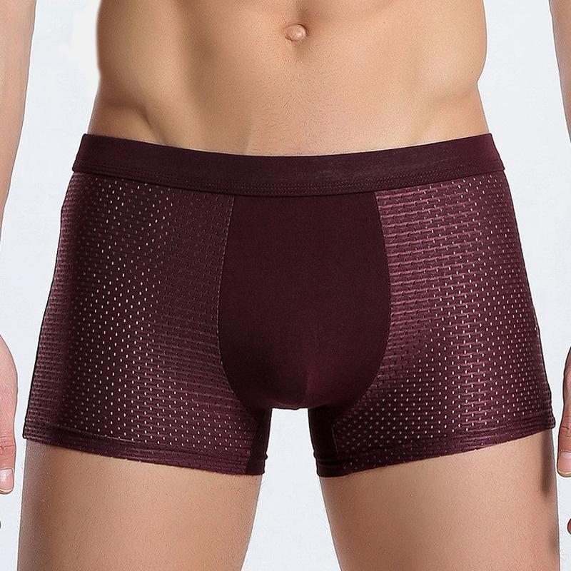 

Мужские трусы Ice Silk из сетчатого дышащего материала, удобные свободные тонкие трусы-боксеры больших размеров 4XL вино красного
