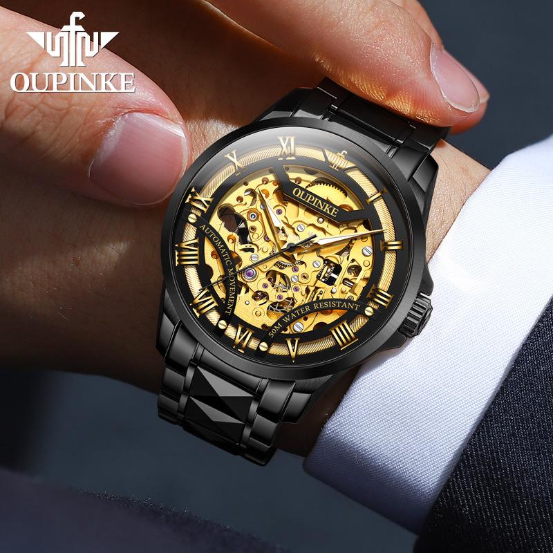 OUPINKE Men's Watch Full -automatic Mechanical Watch Hollow Movement Waterproof High -end Watch