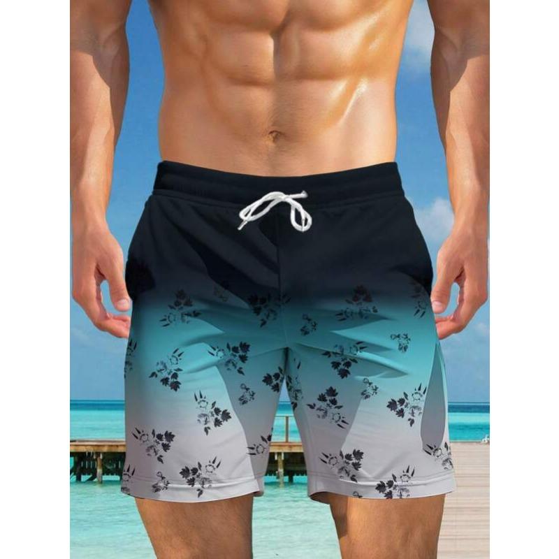 Men's Lemon Striped Print Board Shorts Quick Dry Beach Swim Trunks