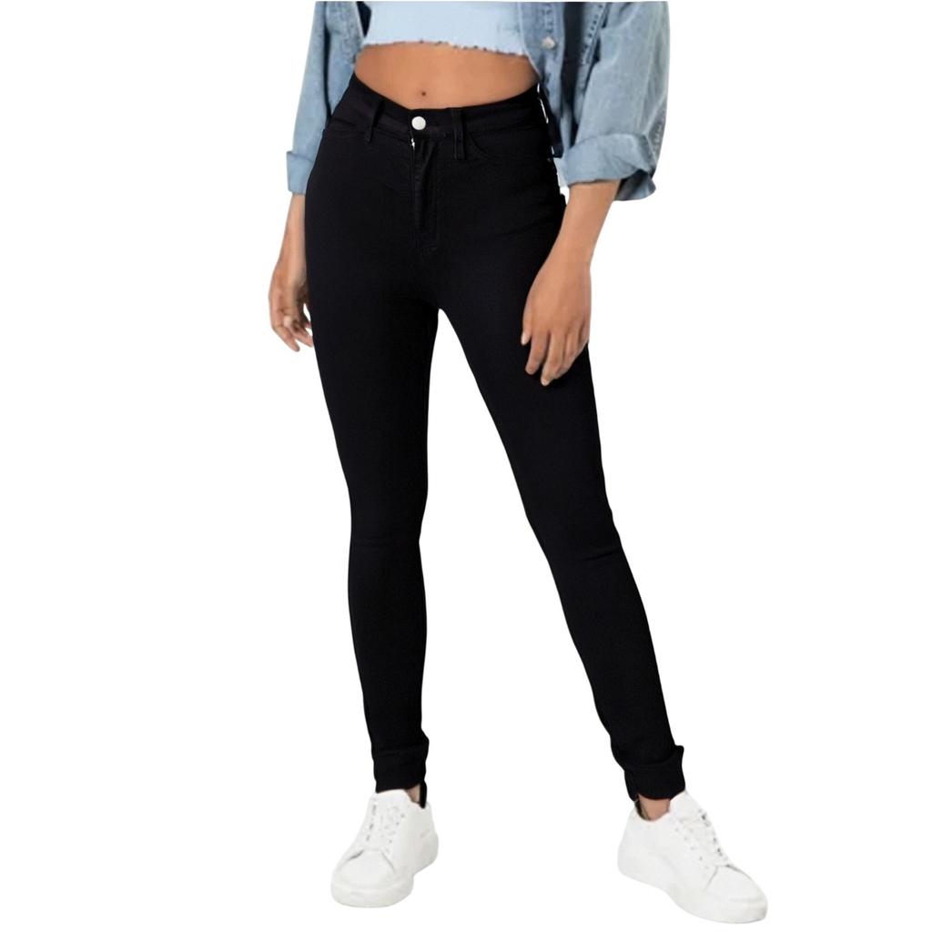 Women's Stylish Solid Color Casual Pocket High-waisted Slim Pencil Denim Pants