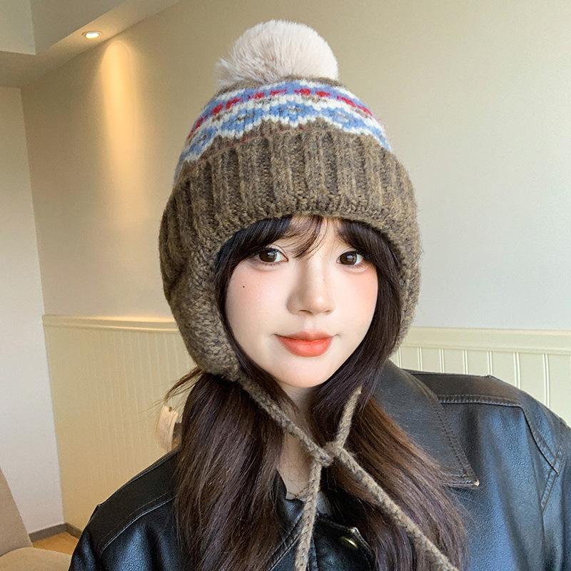Female winter sweet and cute plush thickened wool hat ear protector student versatile warm knitted hat