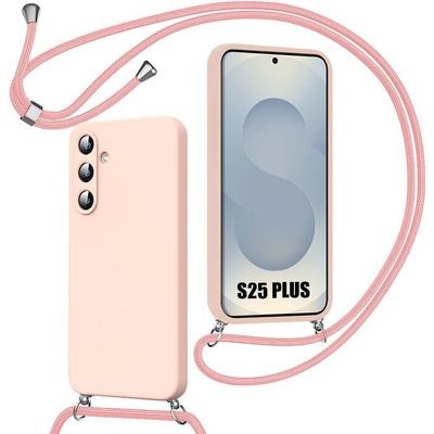 Case for Samsung Galaxy S25 Plus (S25+) Soft Anti-Scratch Silicone Protection with Pink Lanyard
