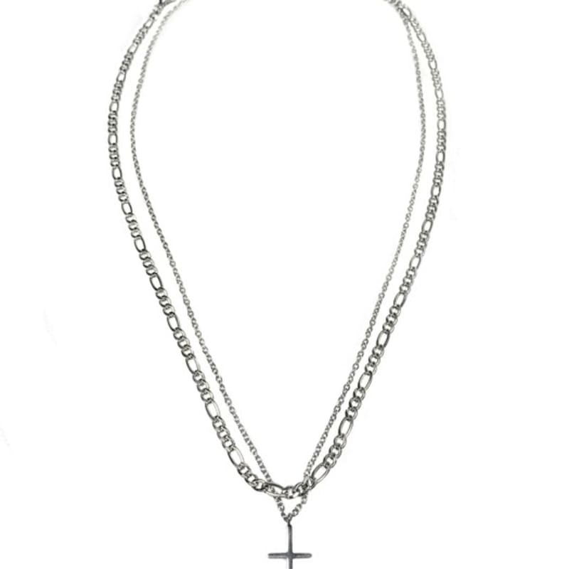 LOVE ME MONSTER [Surgical_2 SET] Flat & Tiny Cross Necklace