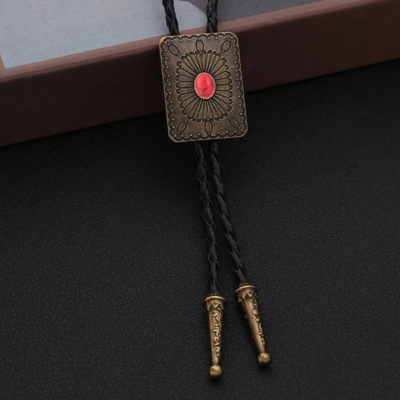 Punk Style Bolo Tie with Emblem Charm Necktie Necklace Costume Accessory