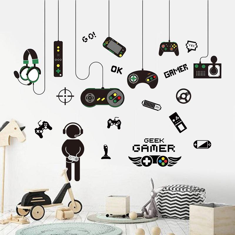 Watercolor E-Sports Gamer Console Vinyl Wall Stickers For Home Decoration Kids Bedroom Boy Gaming Room Anime Puzzle Game Poster