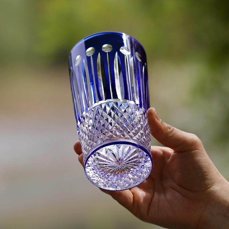 Edo Kiriko Blue Wine Drinking Glass Cup Lead-free Crystal Glass Blue Hand-blown Hand-carved Glasses Best Gift For Wedding