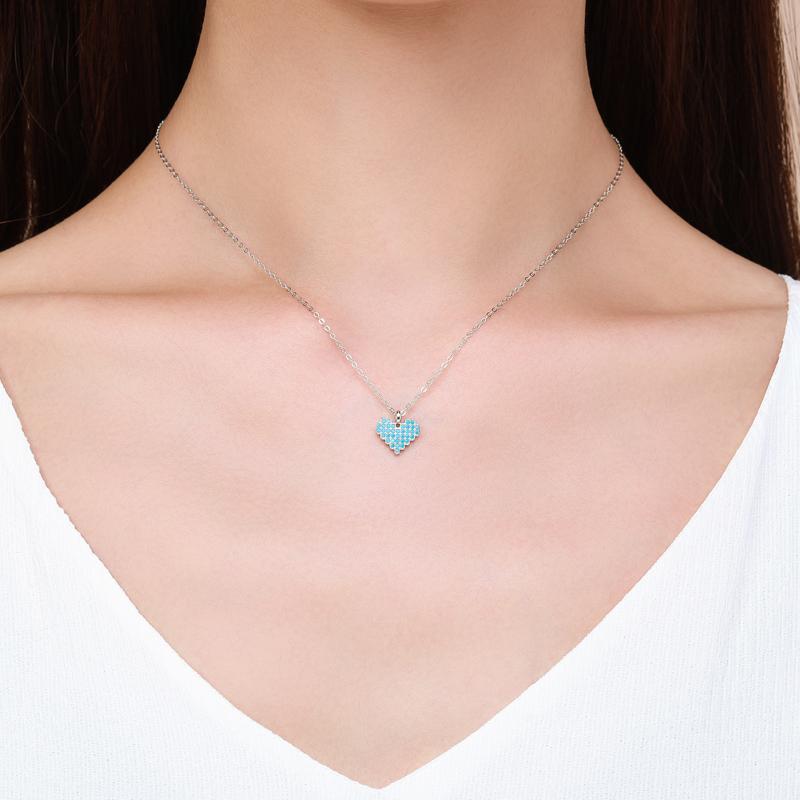 Modian 925 Sterling Silver Vintage Heart With Turquoise Pendant Necklace for Women Family Gifts Fine National Style Jewelry