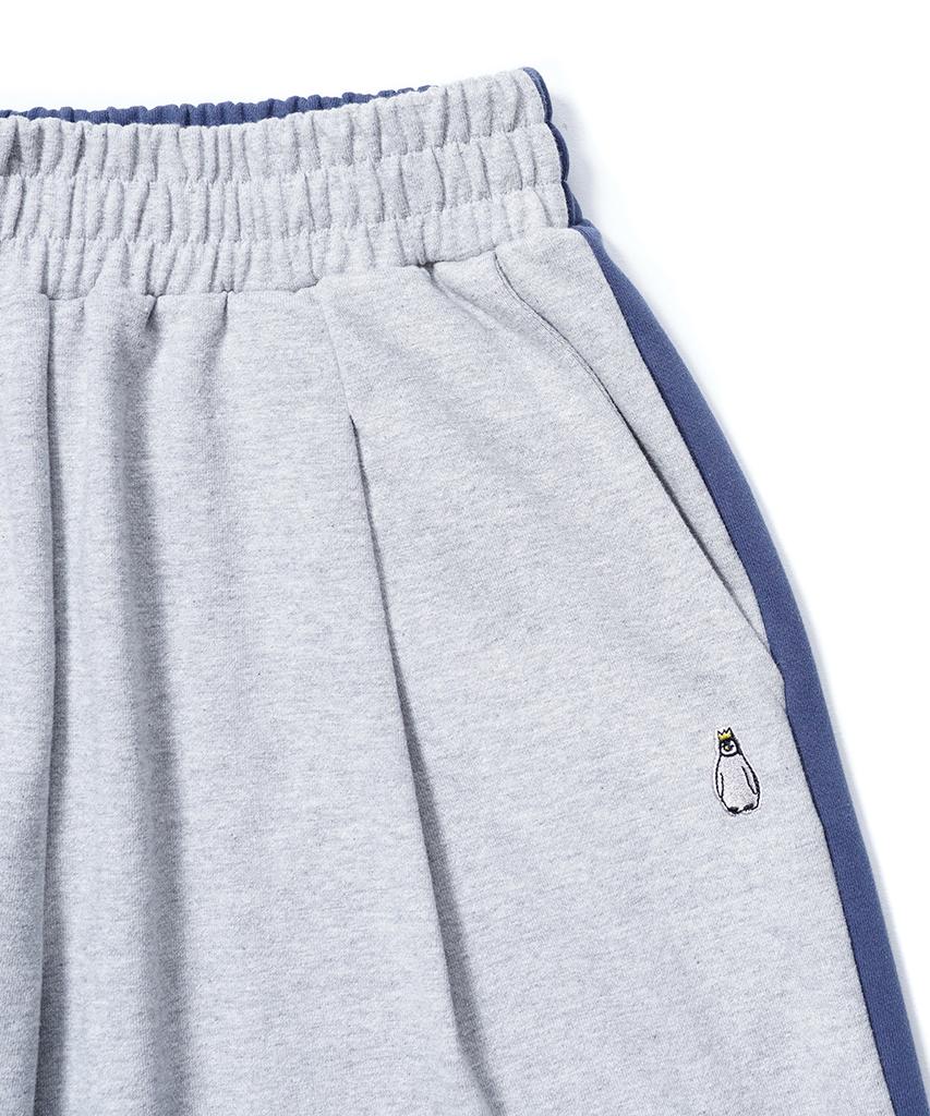 GAKKAI UNIONS One-Pleat Wide Sweat Mix Pants Gray/Navy