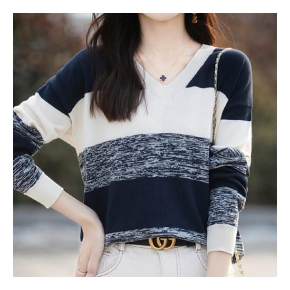 NaVaVa Women Casual STriped V Neck Long sleeVe KniT T shirT Nk2284