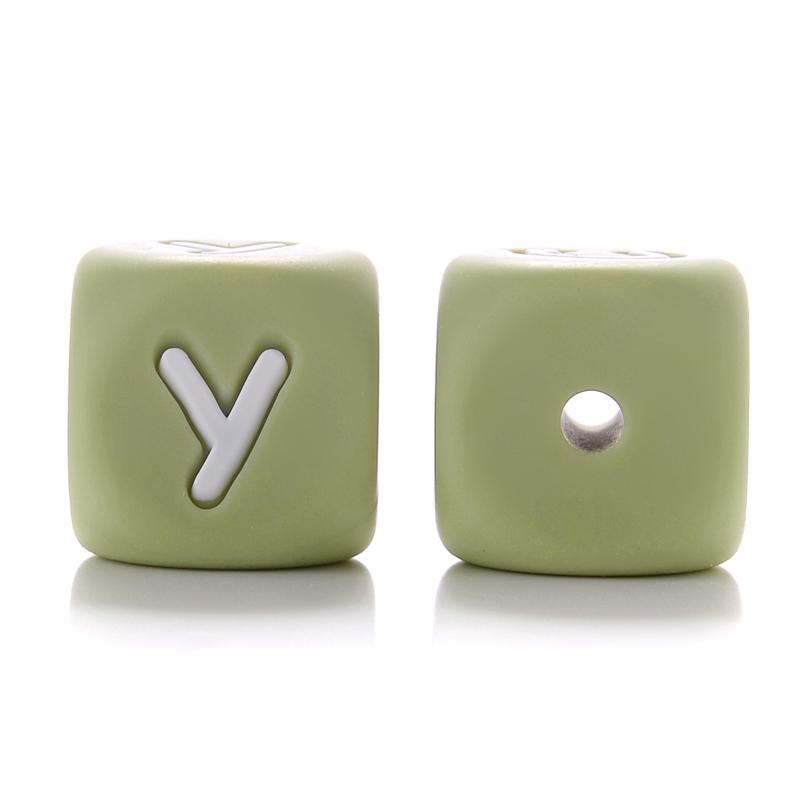 10Pcs 12mm Sage Silicone Alphabet Letter Beads 26 English Letter Baby Name Beads Teething Pacifier Chain Silicone Baby Teether