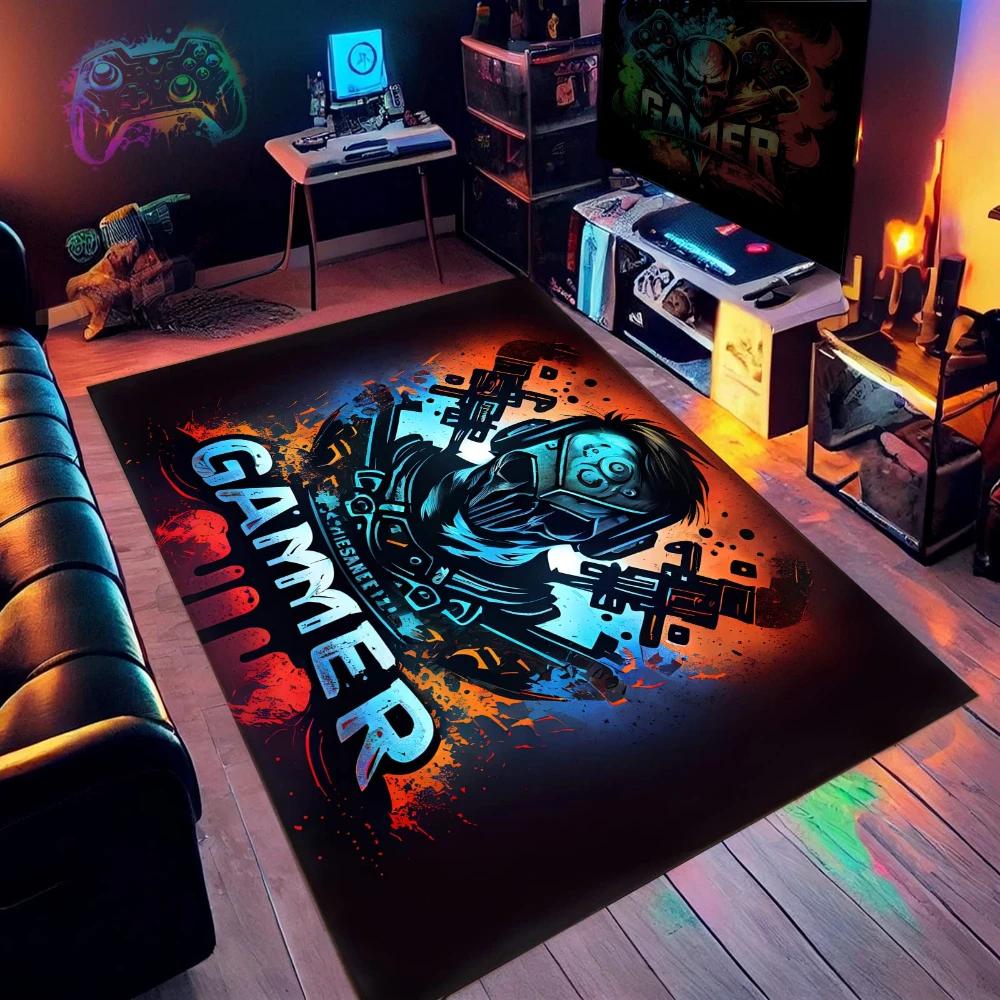 Tapete de Carpet de Controle de Jogo Caveira 3D para Decoração de Sala de Estar Tapete de Piso Antiderrapante para Decoração de Quarto de Homem Meninos Tapete de Boas-Vindas para Casa