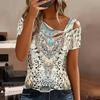 Women Diversified Flowers Print Cold Shoulder Short Sleeve T Shirt Irregular Cutout Neck Casual Summer Blouse Top