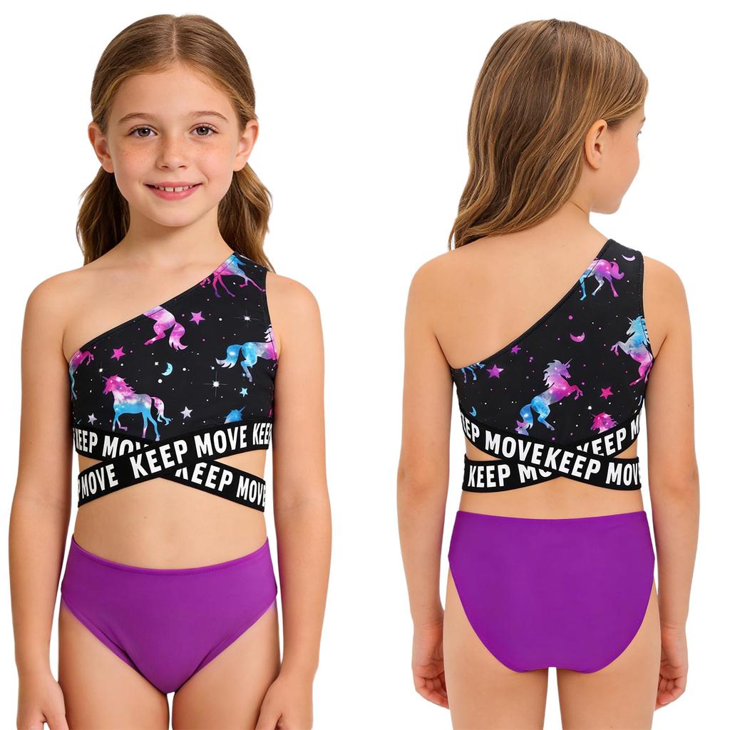 2 Stück Kinder Mädchen Badeanzug Bedruckte Crop Tops und Slips Set Strand Schwimmen Badeanzug