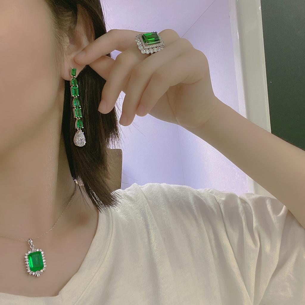 Gica Gema High Carbon Diamond Drop Earrings 925 Sterling Silver 61mm White Green Gemstone Romantic Fine Jewelry Wedding Party Gifts New Trend