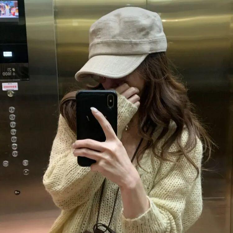 Retro Cotton-Linen Breathable Flat-Top Hat Vintage-Style Riding Cap Fashionable Duckbill Cap for Women Flatters the Face Shape