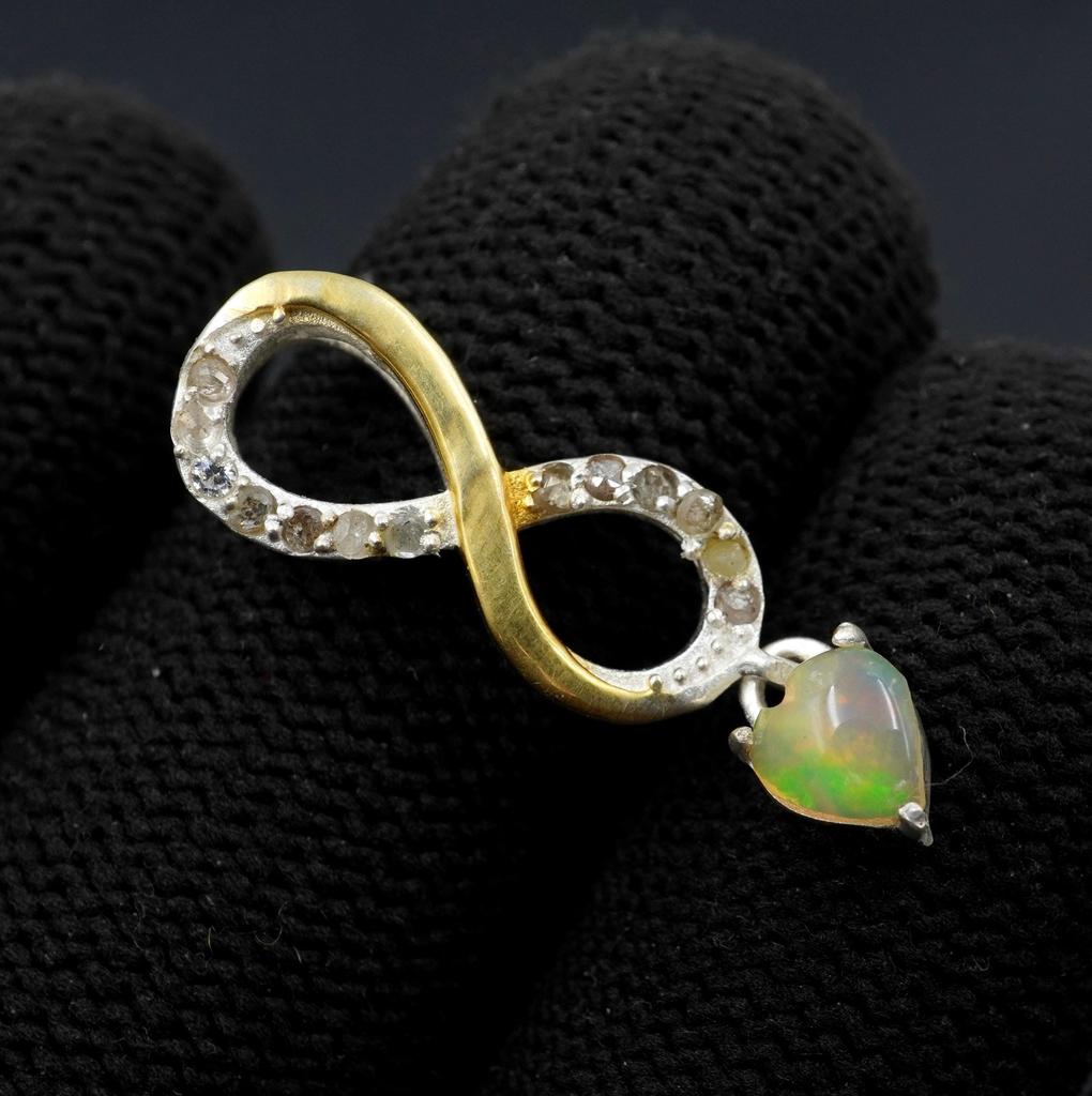 Ethiopian Silver Opal and Diamond Pendant - Handmade Gemstone Jewelry