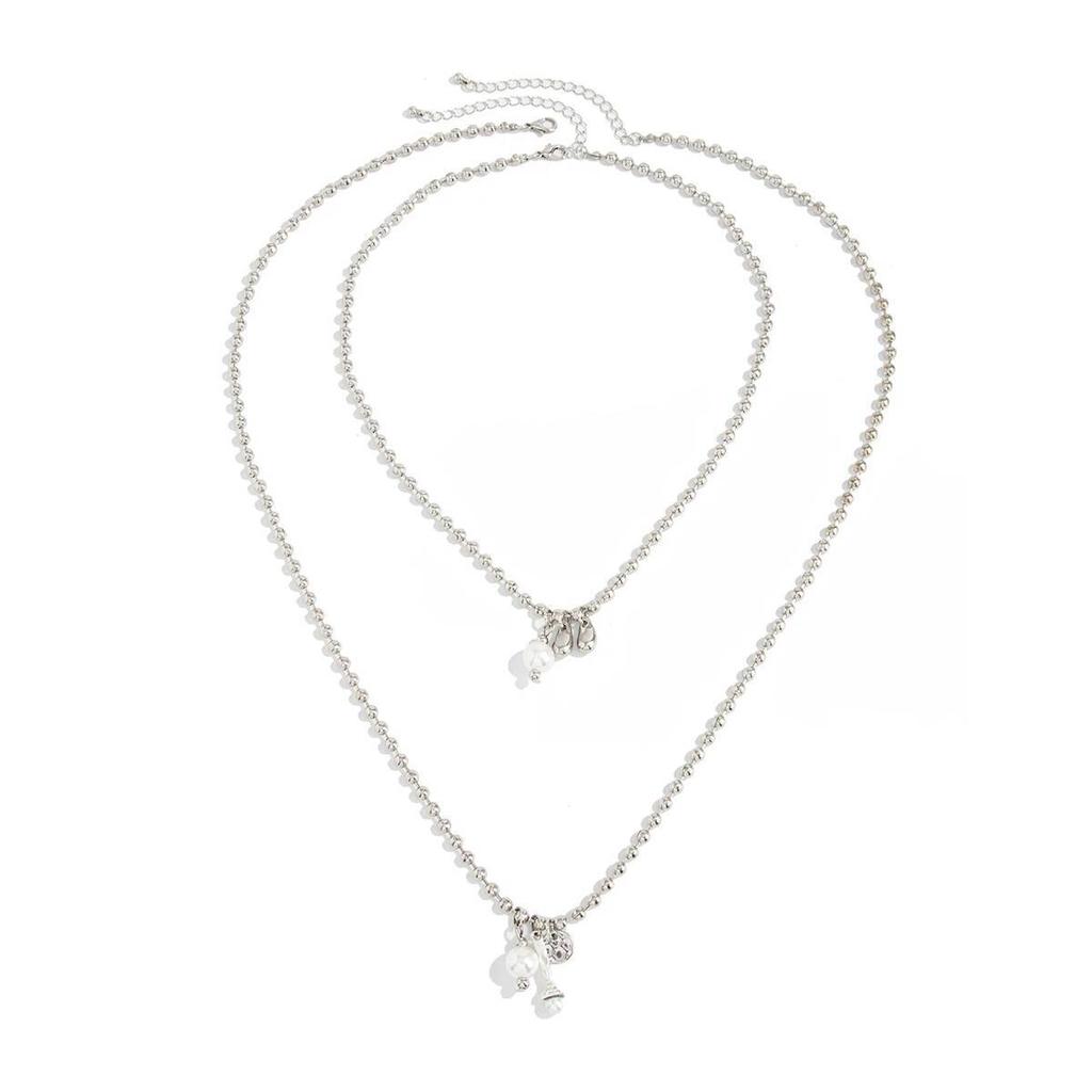 Salircon Trendy Exquisite Imitation Pearl Pendant Choker Necklace Women Punk Minimalist Silver Color CCB Beaded Chain Jewelry