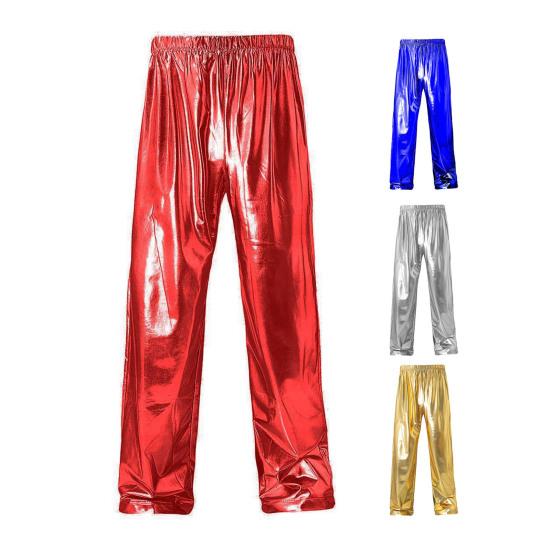 Men Pants Soft Breathable Comfortable Solid Color Elastic Waist Loose Fit Shiny Fashionable Pants Long Trousers