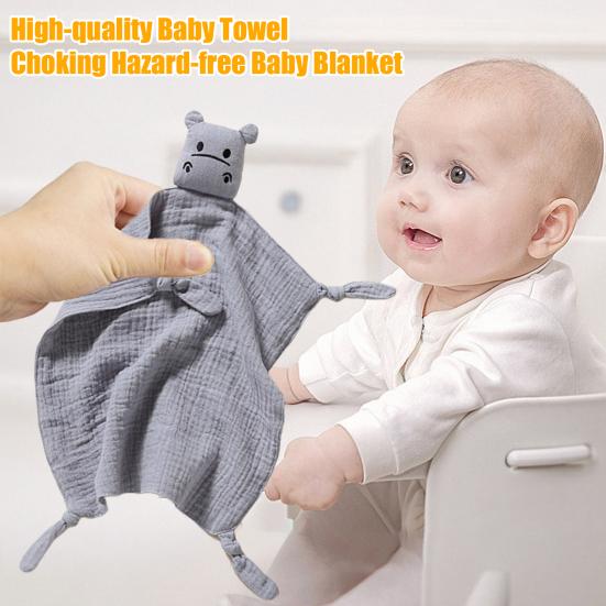 Cotton Baby Security Blanket Hippo Loveys with Bite-Friendly Corners Teething Safe Baby Towel for Newborns Infants